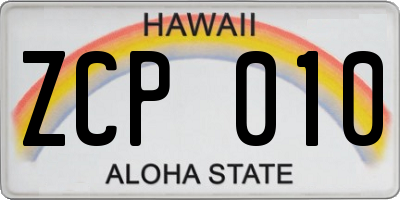 HI license plate ZCP010