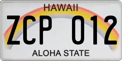 HI license plate ZCP012