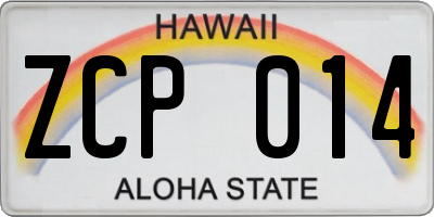 HI license plate ZCP014