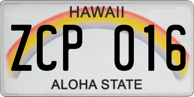 HI license plate ZCP016