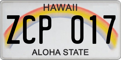 HI license plate ZCP017