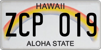 HI license plate ZCP019