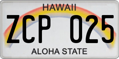 HI license plate ZCP025