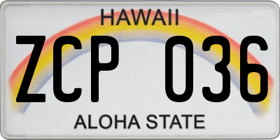 HI license plate ZCP036