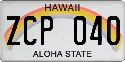 HI license plate ZCP040
