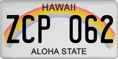 HI license plate ZCP062