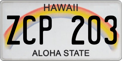 HI license plate ZCP203
