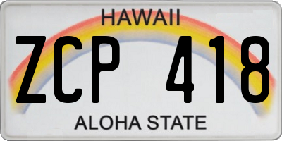 HI license plate ZCP418
