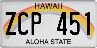 HI license plate ZCP451