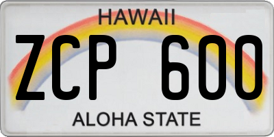 HI license plate ZCP600