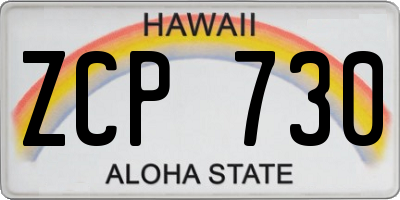 HI license plate ZCP730
