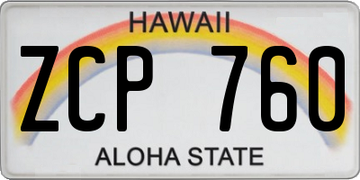 HI license plate ZCP760