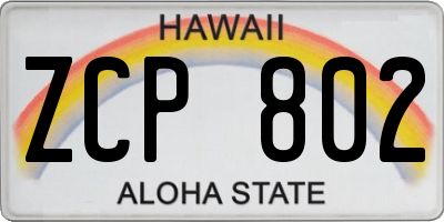 HI license plate ZCP802