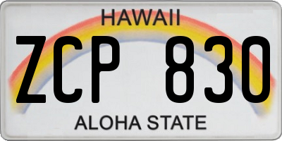 HI license plate ZCP830