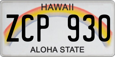 HI license plate ZCP930