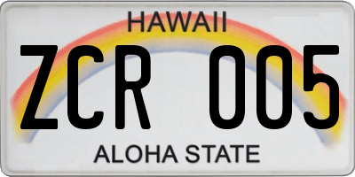 HI license plate ZCR005