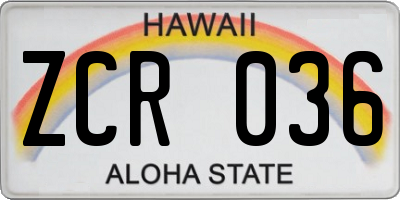 HI license plate ZCR036
