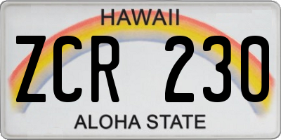 HI license plate ZCR230