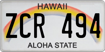 HI license plate ZCR494