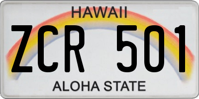 HI license plate ZCR501