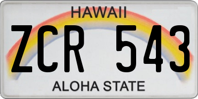 HI license plate ZCR543