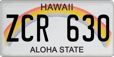 HI license plate ZCR630