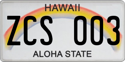 HI license plate ZCS003