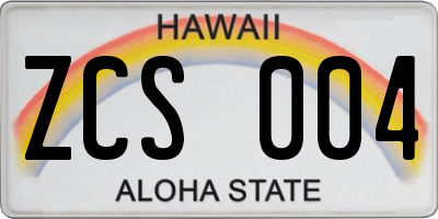 HI license plate ZCS004