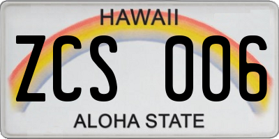 HI license plate ZCS006