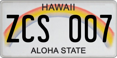 HI license plate ZCS007