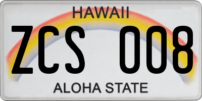 HI license plate ZCS008