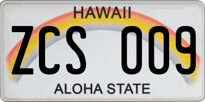 HI license plate ZCS009
