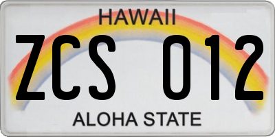 HI license plate ZCS012