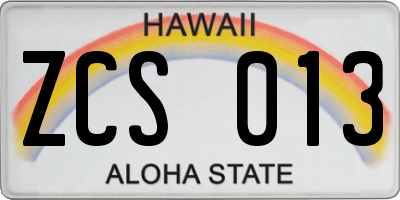 HI license plate ZCS013
