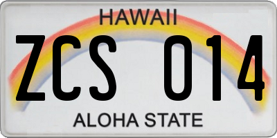 HI license plate ZCS014
