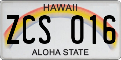 HI license plate ZCS016