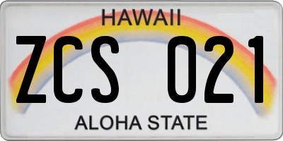 HI license plate ZCS021
