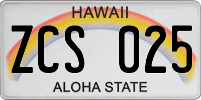 HI license plate ZCS025