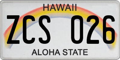 HI license plate ZCS026