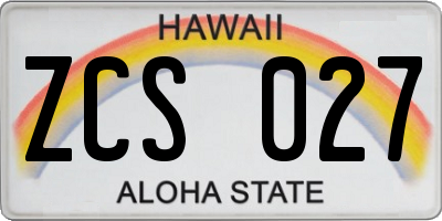 HI license plate ZCS027