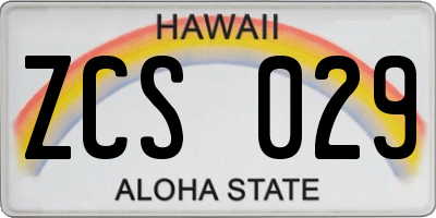 HI license plate ZCS029