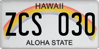 HI license plate ZCS030