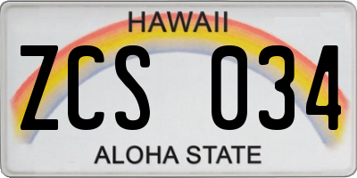 HI license plate ZCS034