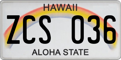 HI license plate ZCS036