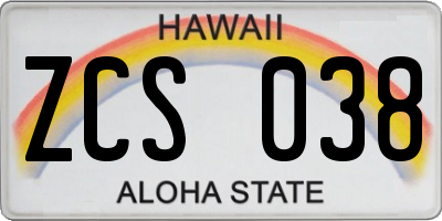 HI license plate ZCS038