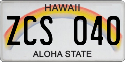 HI license plate ZCS040