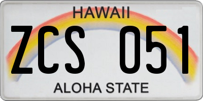 HI license plate ZCS051