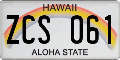 HI license plate ZCS061