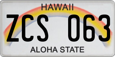 HI license plate ZCS063