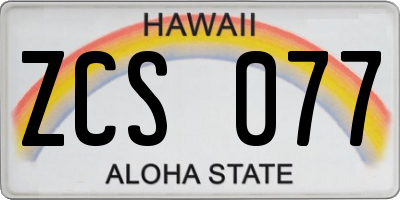 HI license plate ZCS077